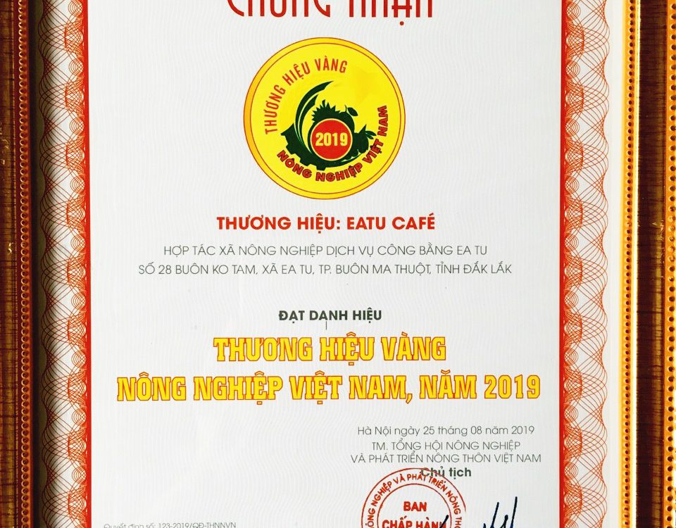 Chứng nhận thương hiệu Vàng Nông nghiệp Việt Nam